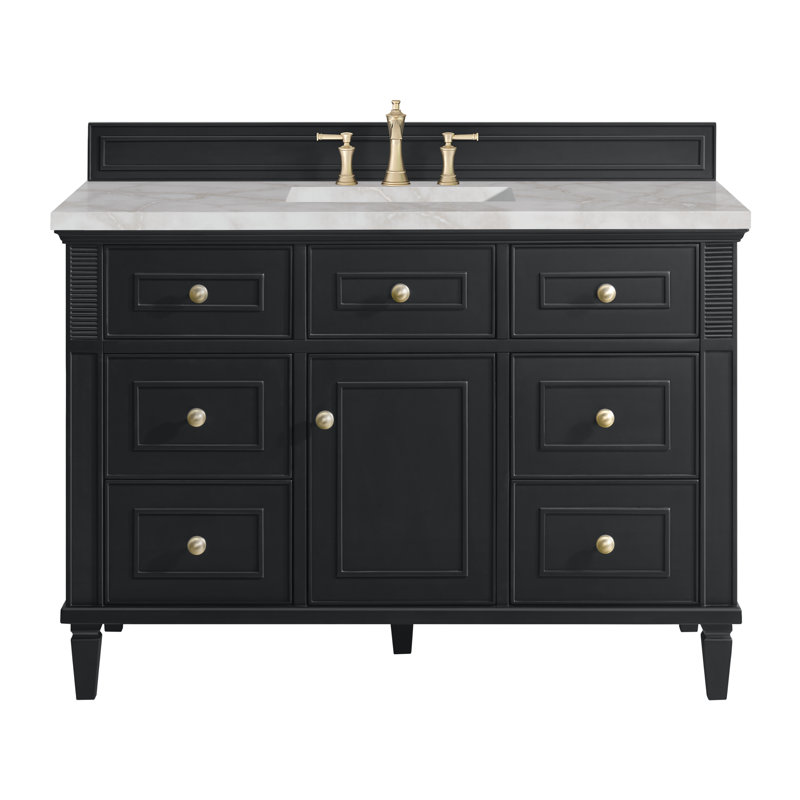 Lorelai 48'' W Single Vanity, Victorian Silver Quartz, Black Onyx, 8" Widespread