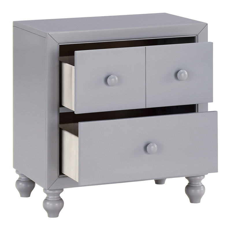 Table de chevet 2 tiroirs grise - chambre à coucher moderne avec pieds tournés et rangement