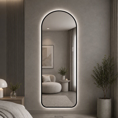 65"x24" Arched LED Full Length Wall Mirror, Black Aluminum Frame, Backlit Oversized Full‑Body Mirror, 3‑Color Temperature, Stepless Dimming, HD Mirror for Bedroom, Closet, Dressing Room