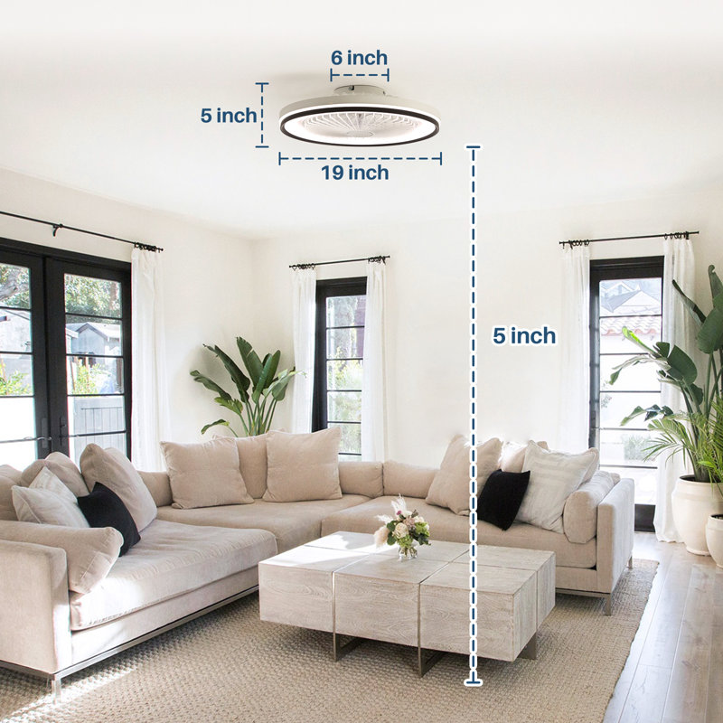 19" 7-Blade White Modern Ceiling Fan with Dimmable Color Changing LED and Remote Control