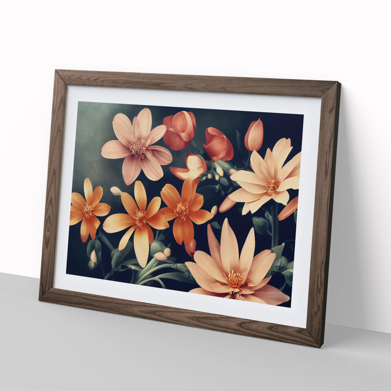 Timeless Flowers - Single Picture Frame Painting, 34cm H x 46cm W x 2cm D, Walnut