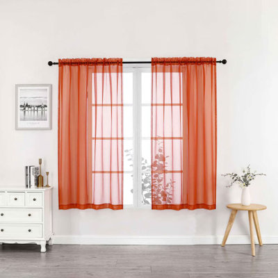  Crystal Sheer Voile 52"W X 63"L Solid Rod Pocket 2 Pack Panels, Spice