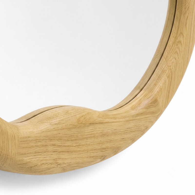 Round Solid Wood Wall Mirror, 24" x 24", Natural Wood