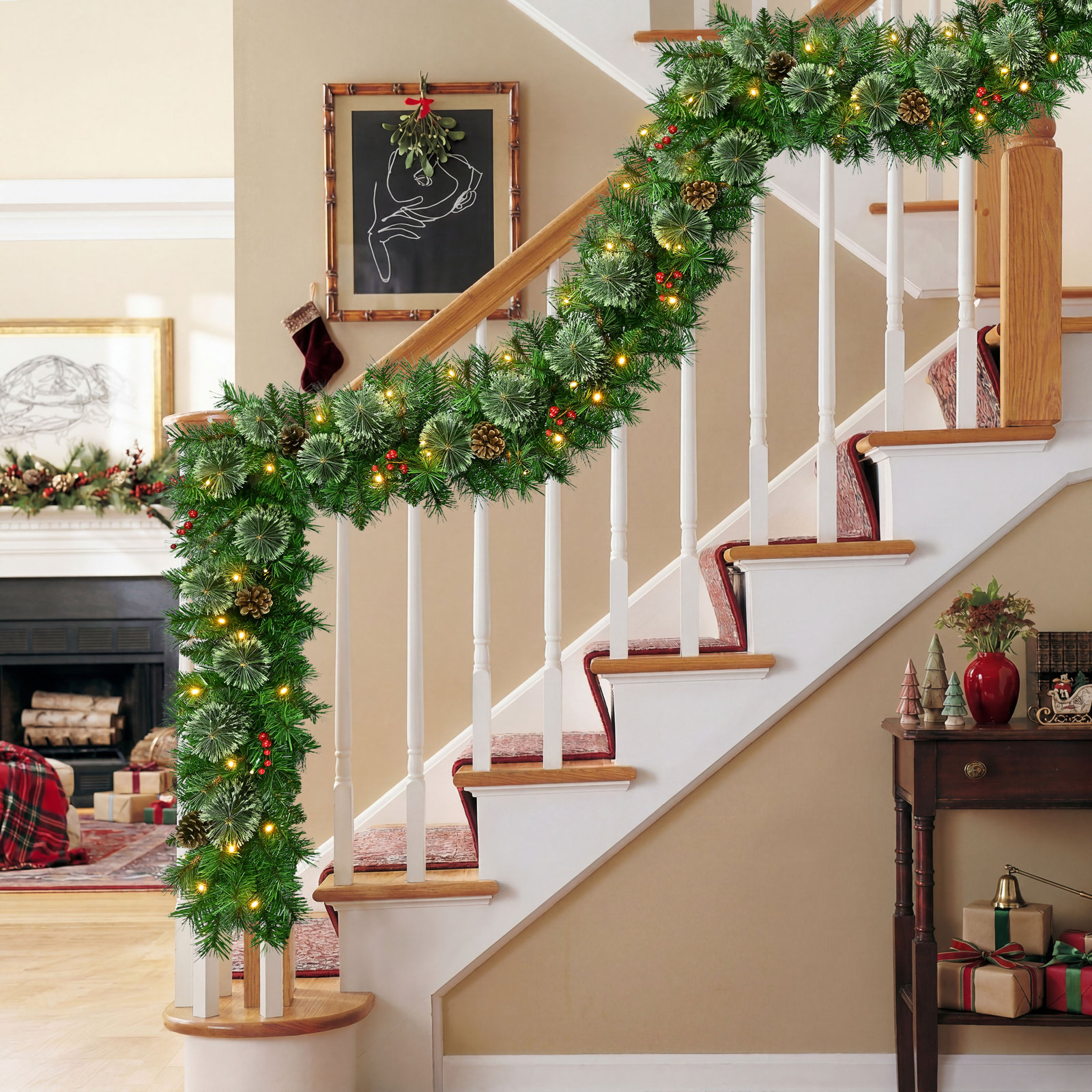 108" Pre-Lit Pine Christmas Garland