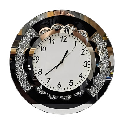 Horloge murale 19 po H 19 po noir et argent avec miroir