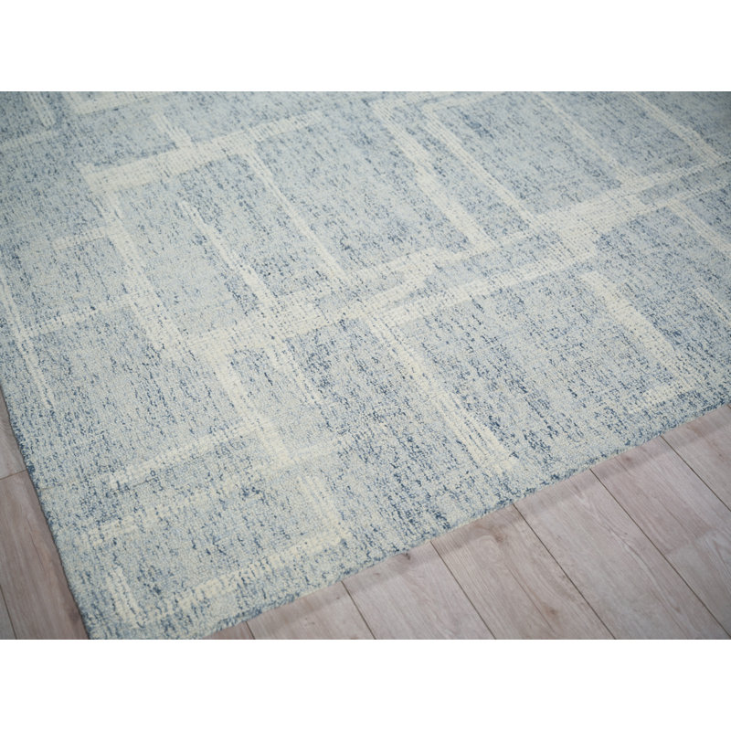 Breckenridge Hand Tufted Wool Abstract Area Rug in Blue/Ivory, Rectangle 10' x 14'