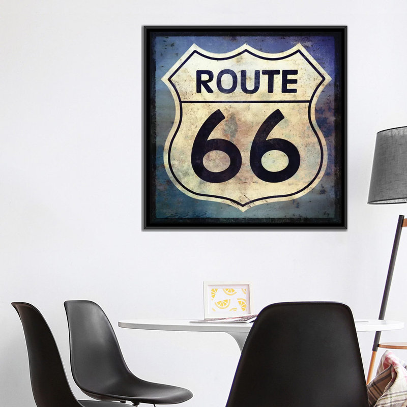 «Route 66 Sign», impression sur toile, H 18 po x l 18 po x P 1,5 po, Toile encadrée noire, Pas de tapis