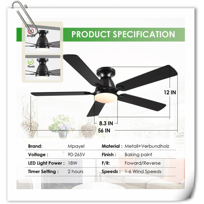 Museau Ceiling Fan with LED Lights, Black