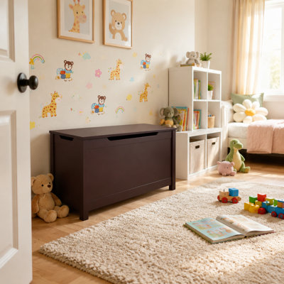 Coffee Wooden Kids Toy Box with Safety Hinged Lid, 2.7 Cu Ft Storage Chest
