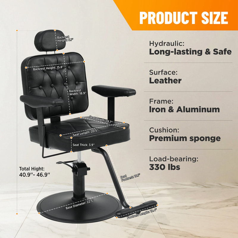 Astoria Grand Barber Salon Chair with 360° Swivel | Wayfair