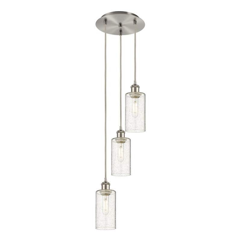 Caius - Luminaire suspendu suspendu à 3 lumières, H 132,88 po x l 12,63 po, Grainé, Nickel satiné