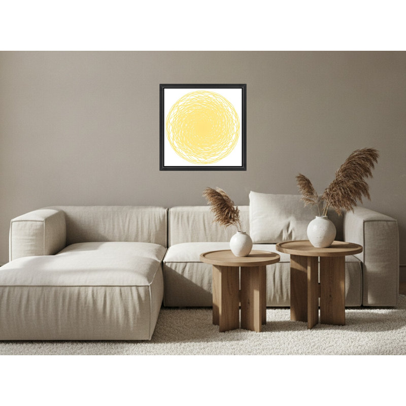 «Yellow Abstract Spiral on White», art mural sur toile encadrée, 16" H x 16" W, Brown