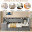 Lit de jour rembourré avec 2 tiroirs, tablettes de rangement, armoires rabattables et table d'appoint, rayures verticales-1036618614