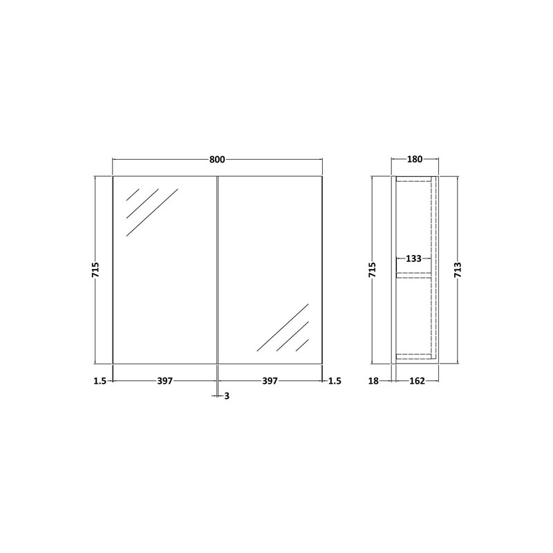 599.95mm W 715mm H Surface Frameless Medicine Cabinet Mirror 1