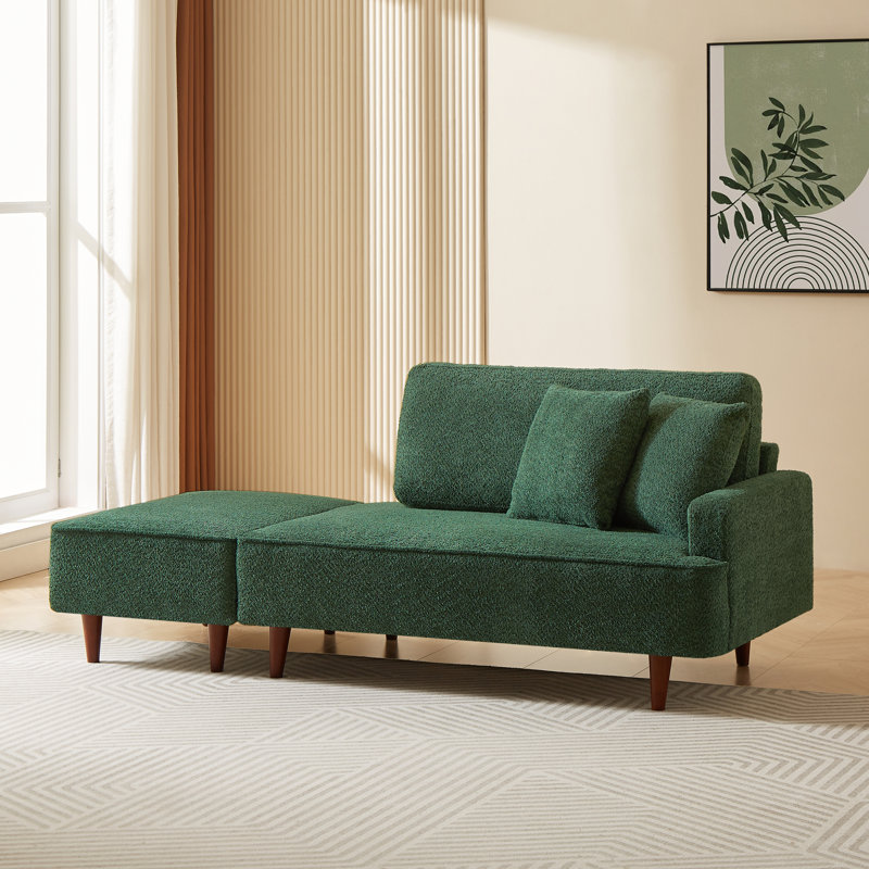 Mashawna Upholstered Chaise Lounge and Stool, Boucle Green