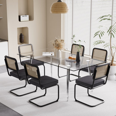Ensemble de salle à manger 71 pouces avec plateau en verre et chaises en velours