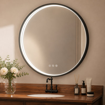 30 Inch Round LED Bathroom Mirror With Light, 3 Color Temperatures (3000K/4500K/6000K), Anti-Fog, Dimmable Backlit, Frameless Round Lighted Bathroom Mirror