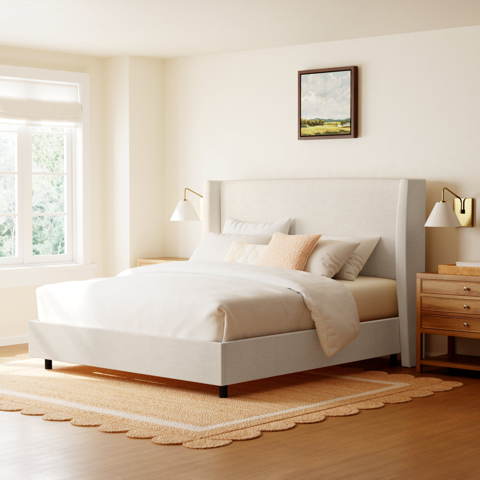 Tilly Upholstered Bed, California King, Classic Talc Linen