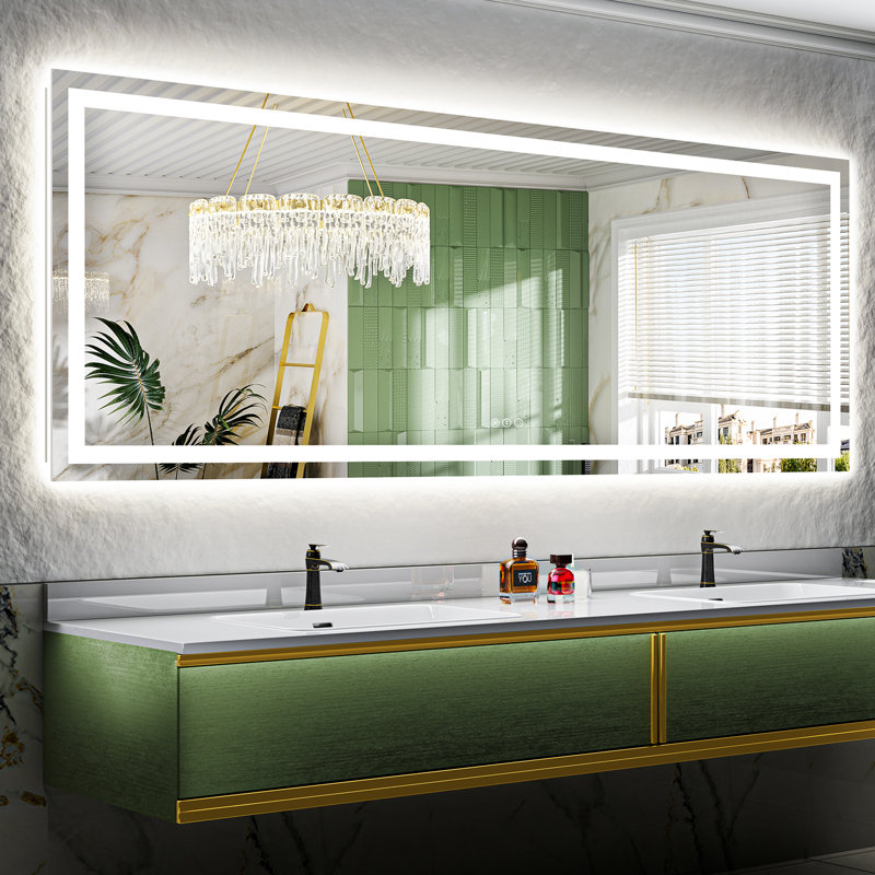 Akilan Frameless LED Vanity Mirror with Front-lit and Back-lit, Memory Function, 3 Color Temperatures & Dimmable Light, Anti-fog Tempered Glass ETL Mirror