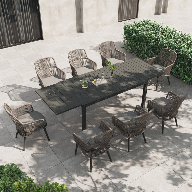 8 - Person Rectangular Outdoor Dining Set With Cushions, Dark Gray