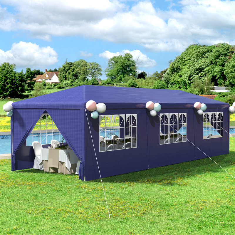 10' X 30' Party Tent, Heavy Duty Waterproof Canopy With 6 Removable Sidewalls And 2 Zippered Doors, Blue, Blue