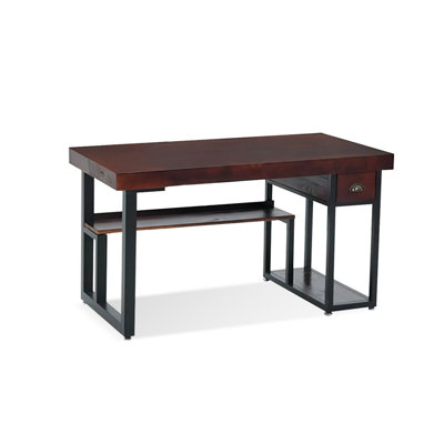 Tan+Black Rectangular Solid Wood+Iron with 1 drawers desk
