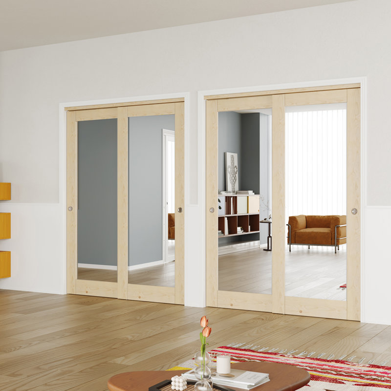 Porte de placard coulissante - 1 miroir avec cadre en bois, porte coulissante en panneau de fibres à densité moyenne avec poignée et tringle coulissante