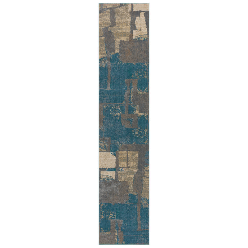 Sanaa Abstract Blue Area Rug, Runner 2'6" x 12'