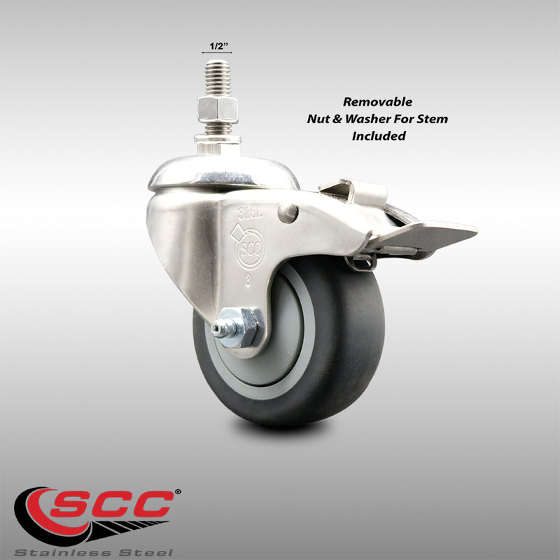 Roue pivotante en caoutchouc thermoplastique 316SS avec frein à verrouillage total SCC