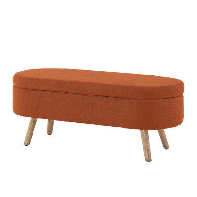 Luxury Oval Boucle Storage Ottoman Bench With Wood Legs, 350Lb Weight Capacity & Safety Hinge For Living Room, Bedroom, Entryway