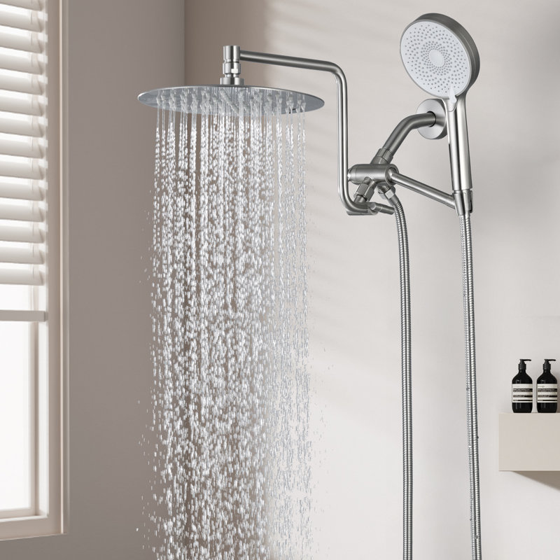 Bras de douche pivotant avec douchette Rainfall, Nickel brossé