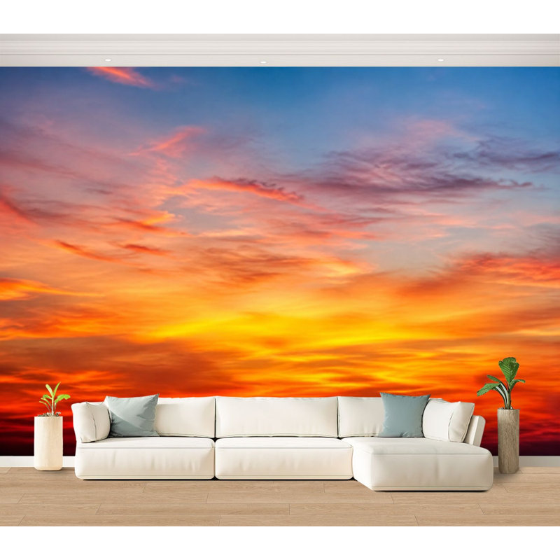 Papier peint adhésif autocollant Fiery orange Sunset Sky Beautiful Sky Fall Fall, L 100 po x l 144 po