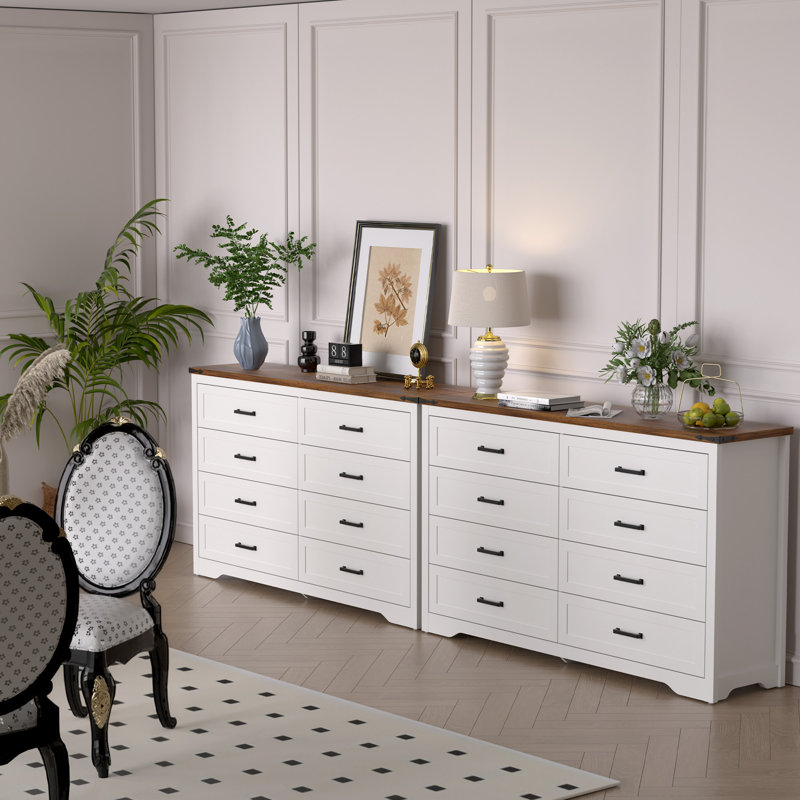white and brown dresser Kerisden - Six Drawer chic decor Rattan, Wood & Metal 3-Drawer