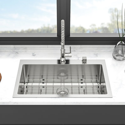 Évier de cuisine de 33 po x 22 po: comptoir en acier inoxydable 16G avec rebord et évier simple à simple cuve de calibre 16 de pouce: bruit de fabrication T304