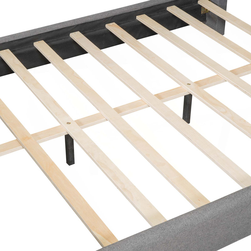 Grand lit tapissier, lit tapissier moderne avec support en lattes de bois, aucun sommier requis, assemblage facile, Gris