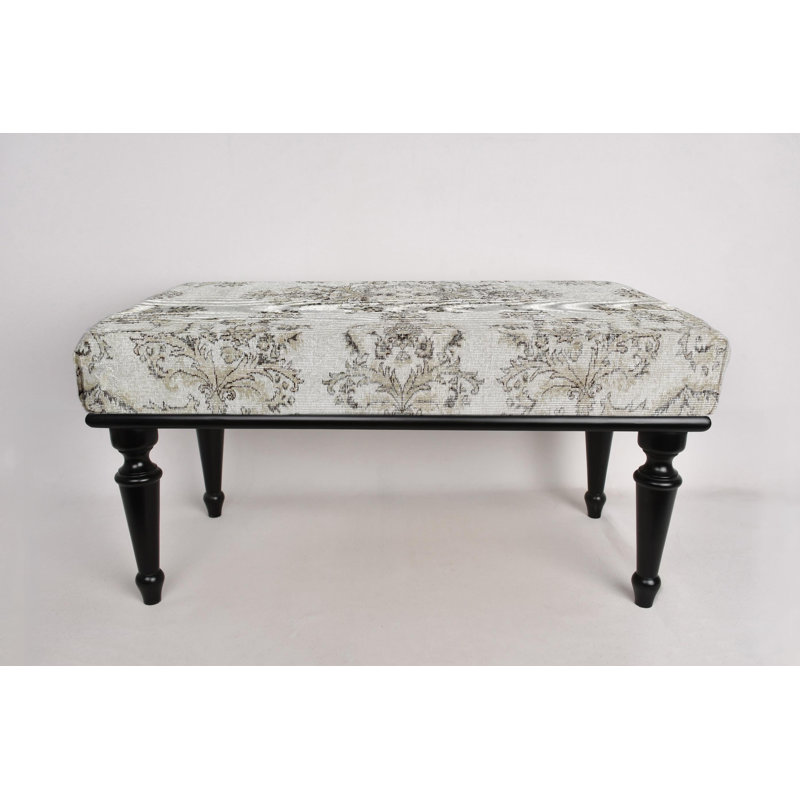 Cotton Upholstered Bench, Black, 45cm H x 120cm W x 45cm D