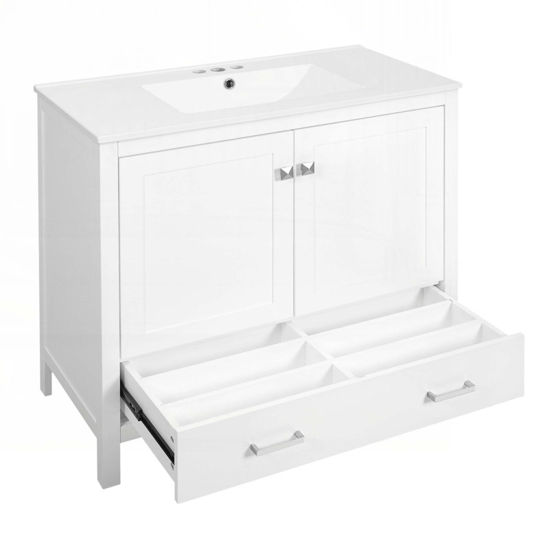 Meuble-lavabo 36 po avec lavabo en céramique, Blanc