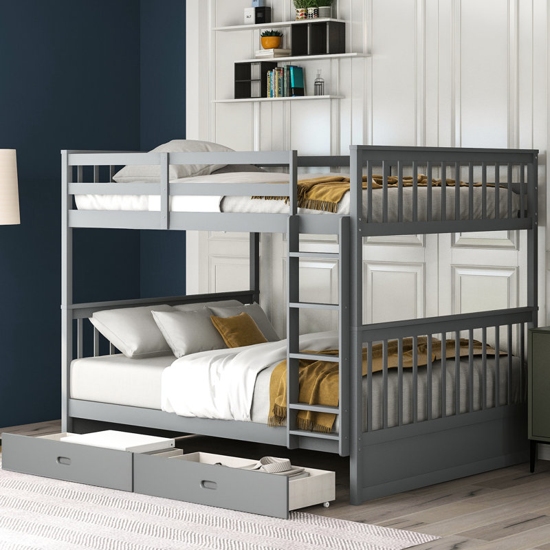 Gray Bunk Bed With Ladders & Storage - Strong And Construction Bed, Practical, Gray