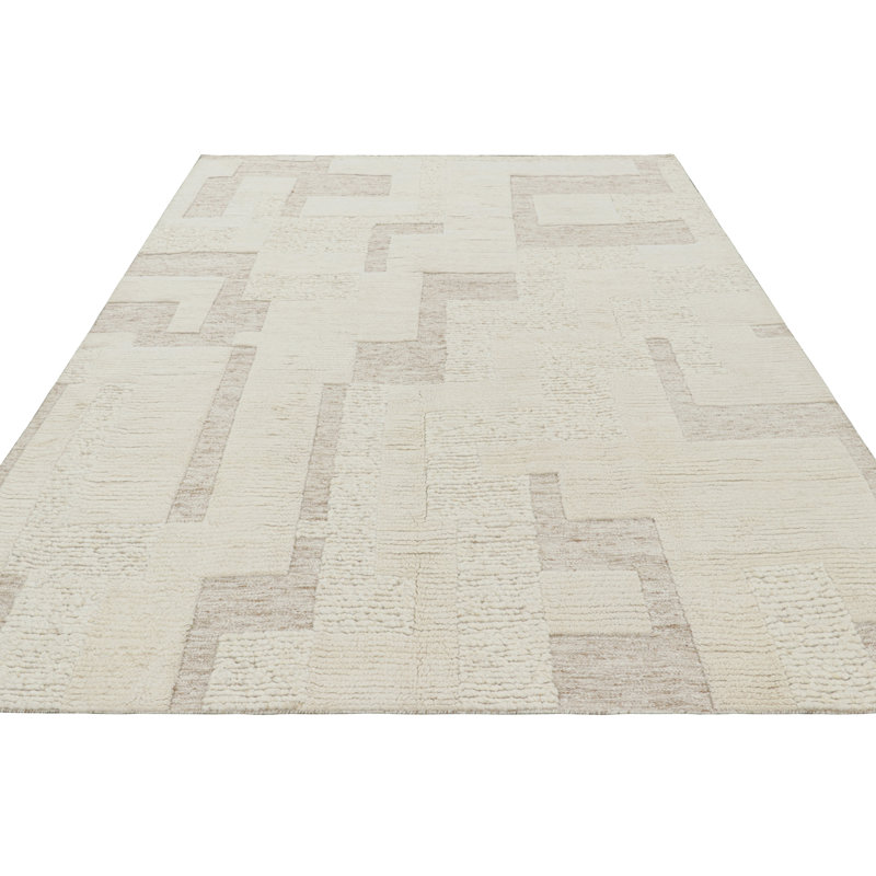 Textural Hand Knotted Wool Geometric Area Rug, Rectangle 8' x 10'