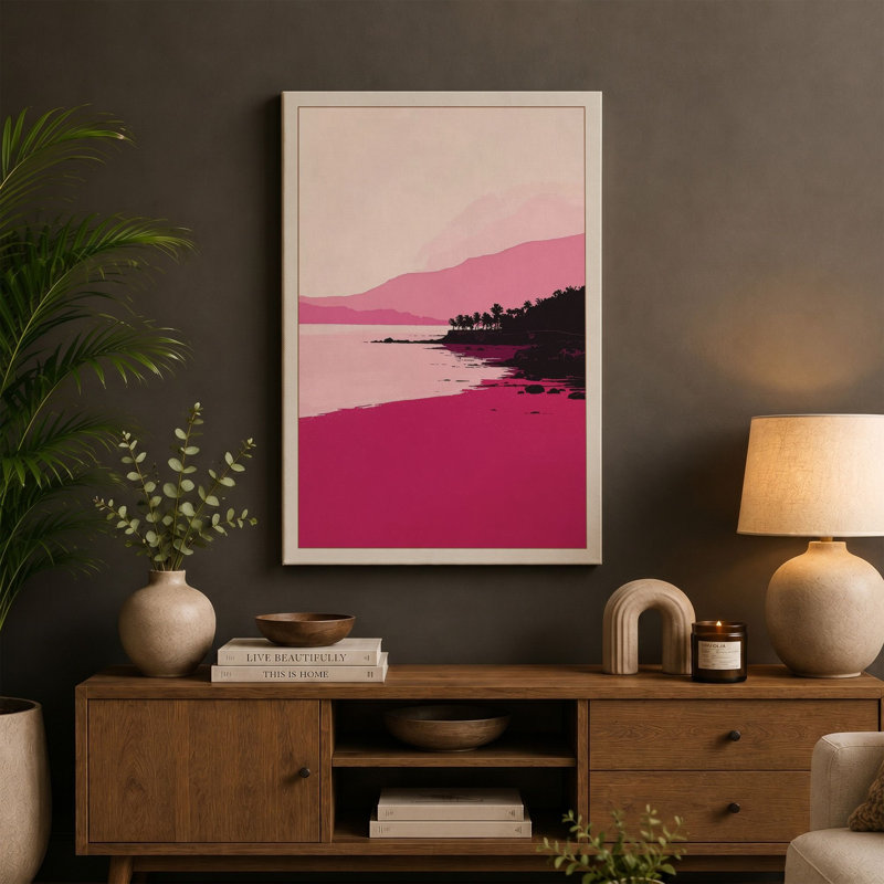 Magenta Lakeside Minimalist - Wrapped Canvas, 30x20 - 76.2 x 50.8 cm, Teal Border