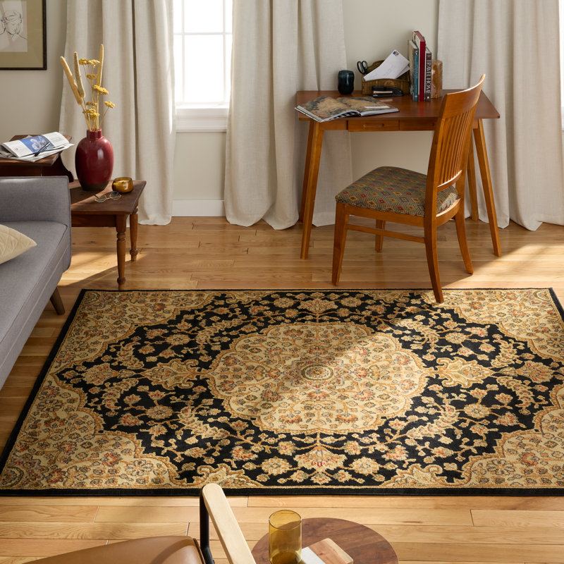 Tapis oriental noir Abbate, Rectangle 5 pi 2 po x 7 pi 2 po