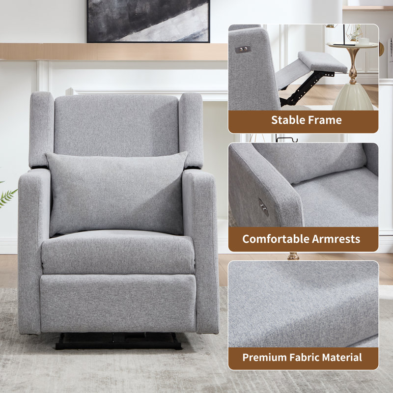 27.5'' Wide Fabric Zero Clearance Recliner Power Recliner With USB Port, Modern Reclining Chair