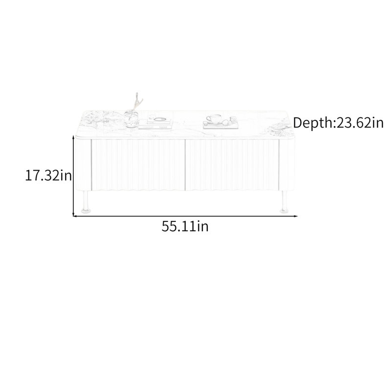 Table basse ondulée Wave, Blanc, Blanc / Gris, H 17,32 po x L 55,11 po x l 23,62 po