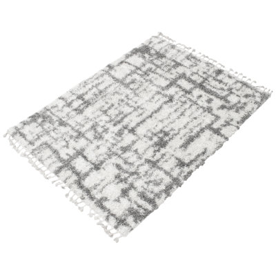 Tapis à poils longs blanc / gris