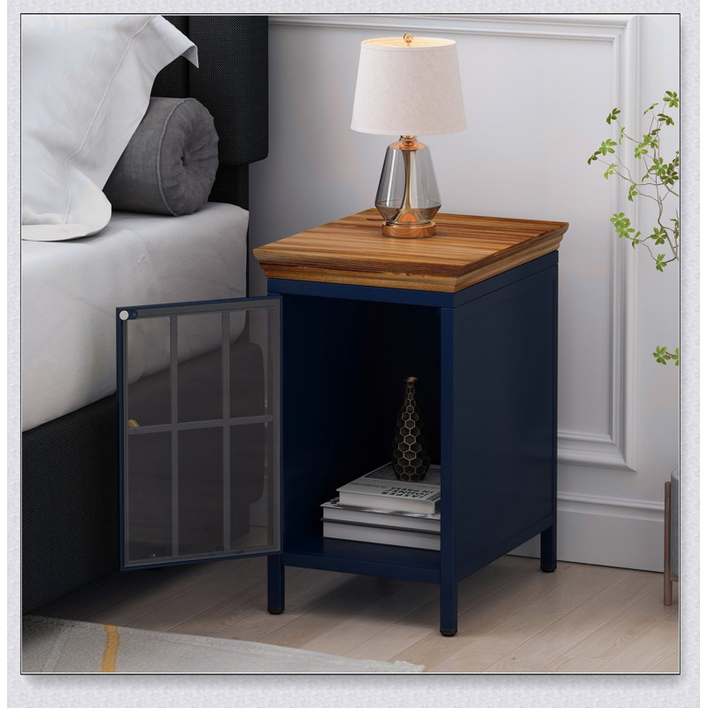 Nightstand with Storage Cabinet & Solid Wood Tabletop, Bedside Table, Sofa Side Coffee Table