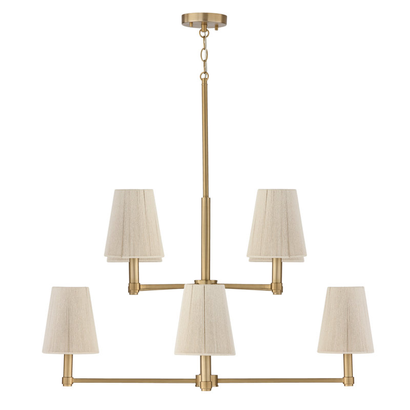 36" W x 36" H 8-Light Two-Tier Chandelier in Matte Brass with Tapered Bleached Natural Rope Shades
