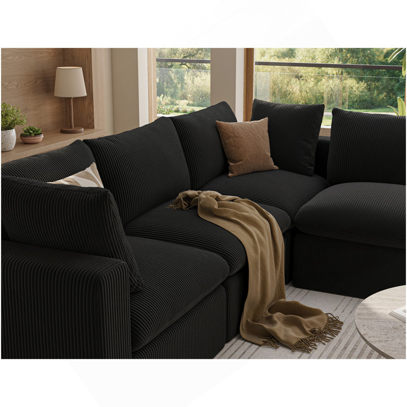 Canapé modulaire modulaire, causeuse surdimensionnée de 135 pouces, canapé en forme de L, canapé 4 places revêtu de tissu velours côtelé avec 2 coussins