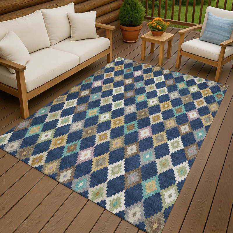 Tapis intérieur / extérieur lavable à la machine pour enfants Chantille ACN2513, Marine, Rectangle 5 pi x 7 pi 6 po