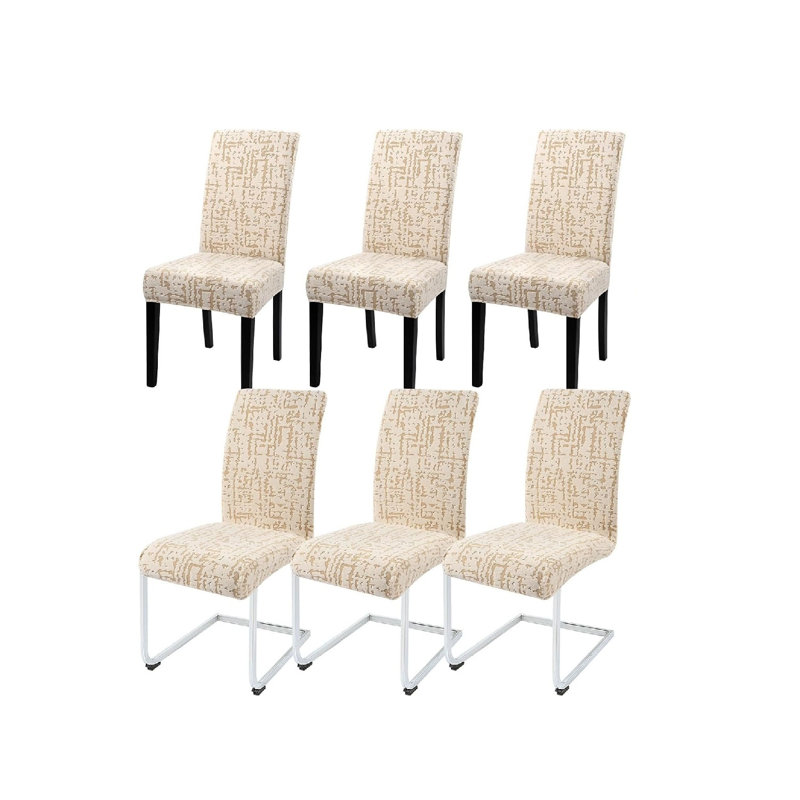Box Cushion Dining Chair Slipcover, Polyester Blend - Beige Abstract