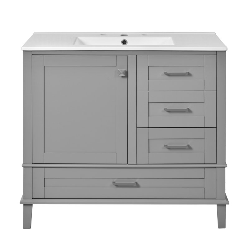 Meuble-lavabo de rangement simple avec comptoir en céramique, Gris